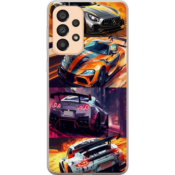 Samsung Galaxy A33 5G Gennemsigtig cover Rallyfeber - fartfyldt motiv med rallybiler