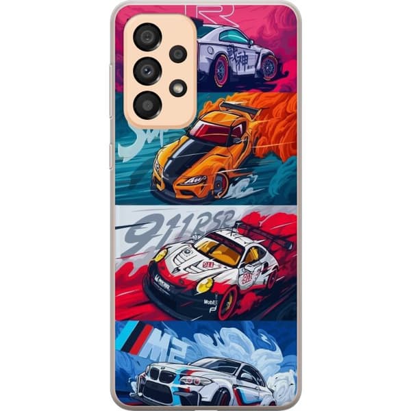 Samsung Galaxy A33 5G Gennemsigtig cover Hurtige Biler - Tegnet Mønster med Action