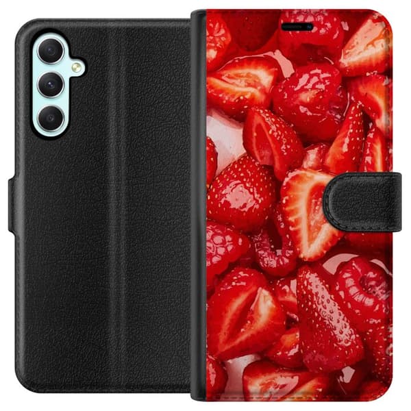 Samsung Galaxy A34 Tegnebogsetui Jordbærmønster - sødt motiv med sommerstemning
