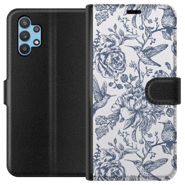 Samsung Galaxy A32 5G Tegnebogsetui Blomster & Fugle - Romantisk Vintage-stil Mønster