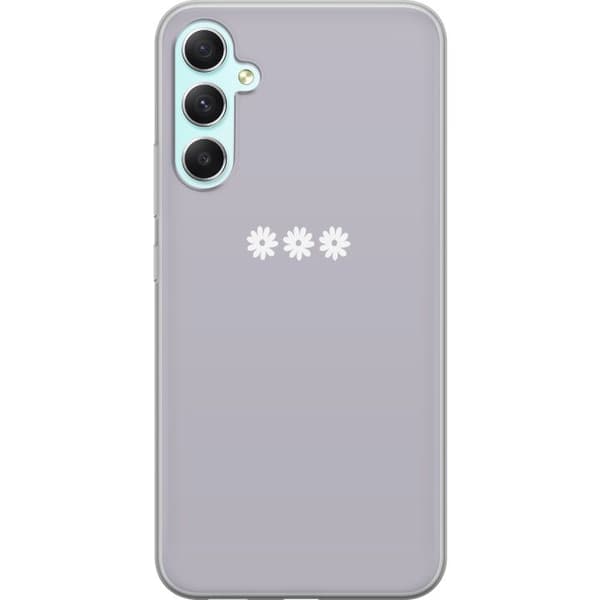 Samsung Galaxy A34 Gjennomsiktig deksel Lilla Blomminimalisme - stilig blomstermotiv på lilla bakgrunn