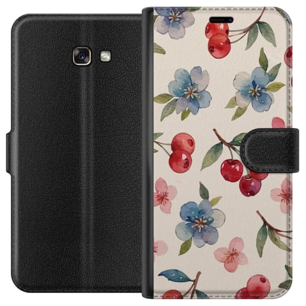 Samsung Galaxy A3 (2017) Lommeboketui Bær & Blomster - mønster med blå blomster og skogsbær