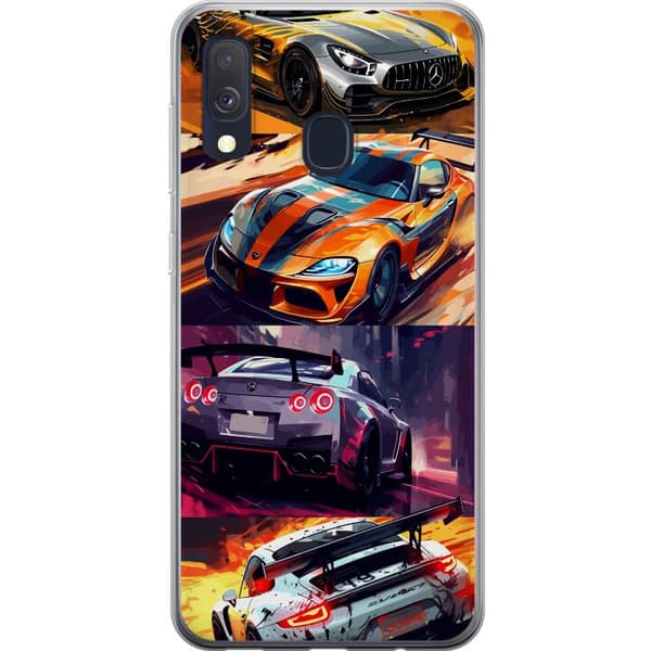 Samsung Galaxy A40 Genomskinligt Skal Rally Fever – fartfyllt motiv med rallybilar