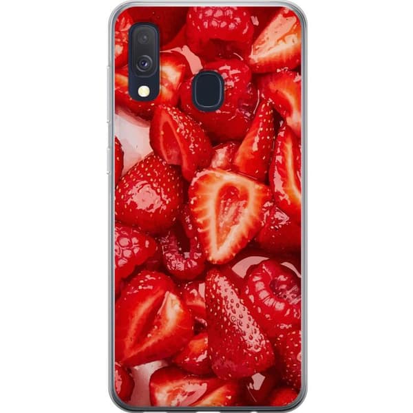 Samsung Galaxy A40 Läpinäkyvä kuori Mansikkakuviointi - makea motiivi kesäfiiliksellä