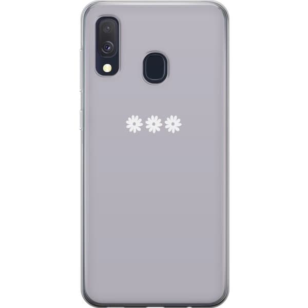 Samsung Galaxy A40 Genomskinligt Skal Lila Blomminimalism – stilrent blommotiv på lila bakgrund