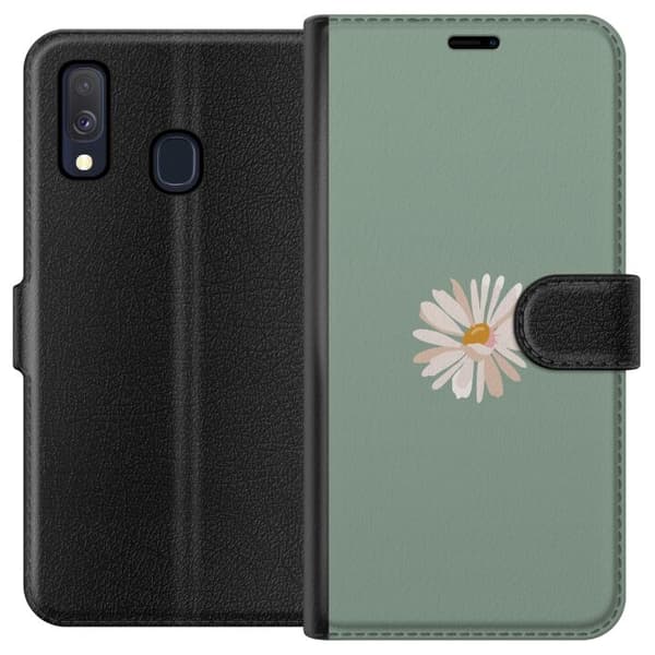 Samsung Galaxy A40 Lompakkokotelo Vihreä Minimalikukka - tyylikäs kukka vihreällä taustalla