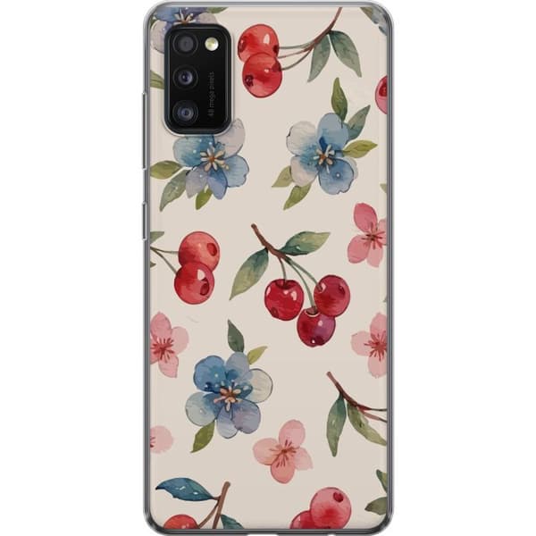 Samsung Galaxy A41 Genomskinligt Skal Bär & Blommor – mönster med blå blommor och skogsbär