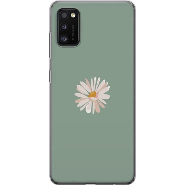 Samsung Galaxy A41 Genomskinligt Skal Grön Minimalblomma – stilren blomma på grön bakgrund