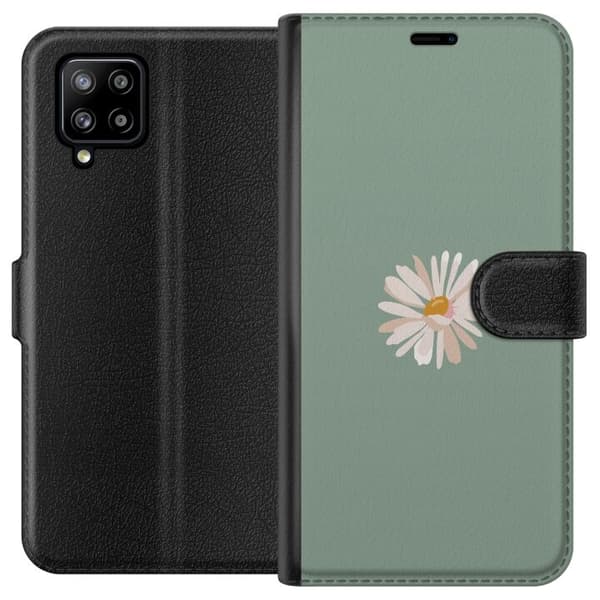 Samsung Galaxy A42 5G Tegnebogsetui Grøn Minimalblomst - stilfuld blomst på grøn baggrund
