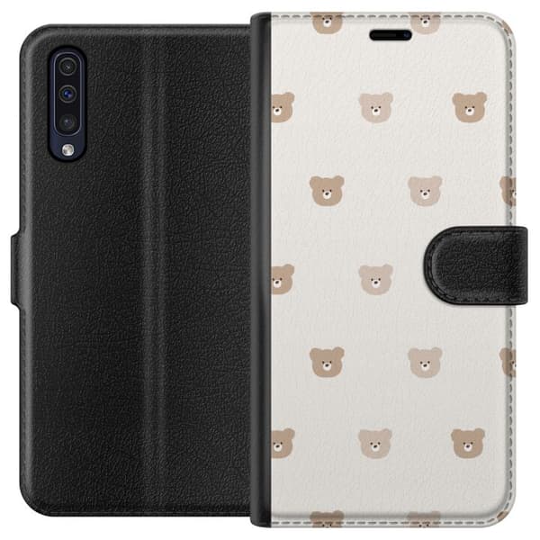 Samsung Galaxy A50 Lompakkokotelo Teddy-tausta - söpöt teddykarhut pehmeällä taustalla