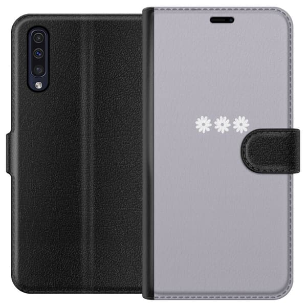 Samsung Galaxy A50 Lompakkokotelo Lila Blomminimalismi - tyylikäs kukkakuva lila taustalla