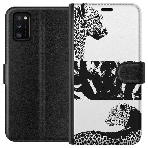 Samsung Galaxy A41 Plånboksfodral Leopard Faces – trendigt mönster med leopardansikten