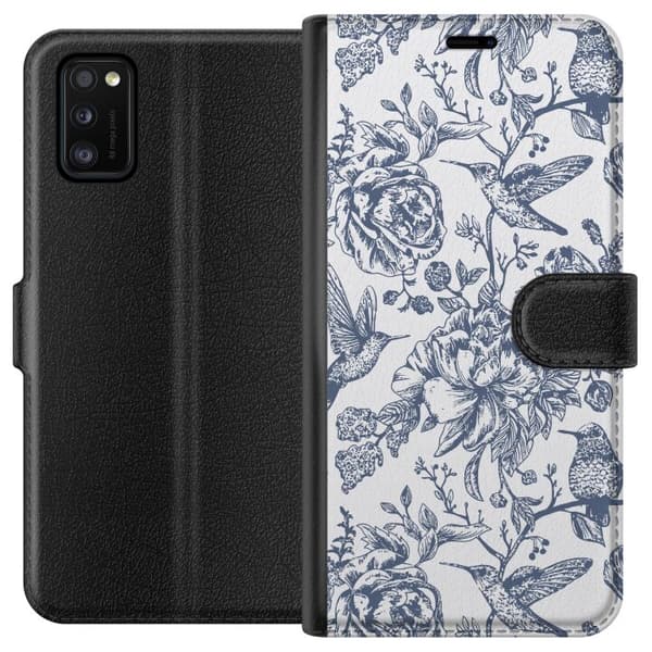 Samsung Galaxy A41 Plånboksfodral Blomster & Fåglar – romantiskt mönster i vintage-stil