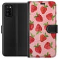 Miniatyrbild 1 av 3: Samsung Galaxy A41 Plånboksfodral Strawberry Dreams – jordgubbsmönster i retrostil