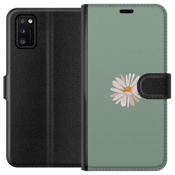 Samsung Galaxy A41 Lommeboketui Grønn Minimalblomst - stilren blomst på grønn bakgrunn