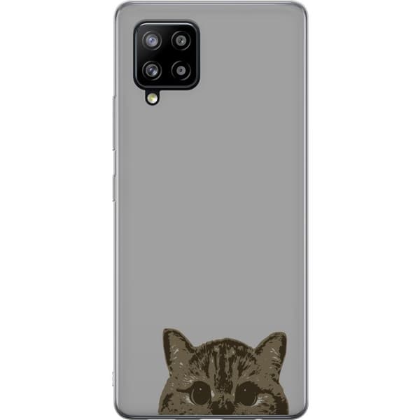 Samsung Galaxy A42 5G Läpinäkyvä kuori Harmaa kissan katse - tyylikäs kissa suunnittelu harmaalla taustalla
