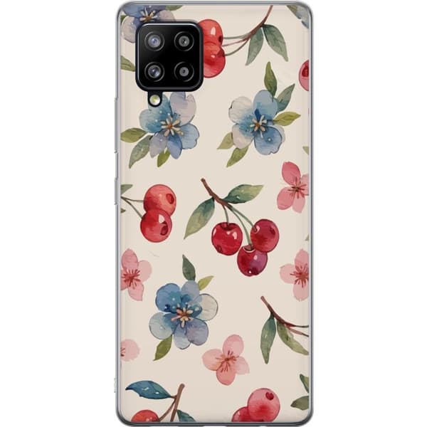 Samsung Galaxy A42 5G Gjennomsiktig deksel Bær & Blomster - mønster med blå blomster og skogsbær