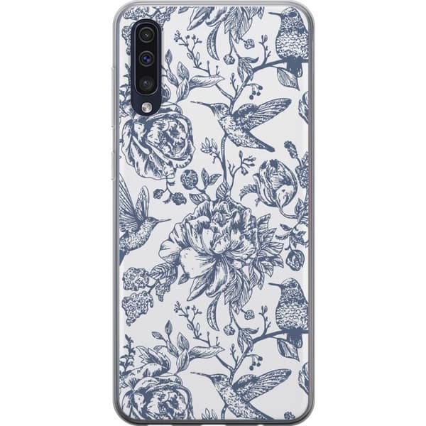Samsung Galaxy A50 Gennemsigtig cover Blomster & Fugle - Romantisk Vintage-stil Mønster