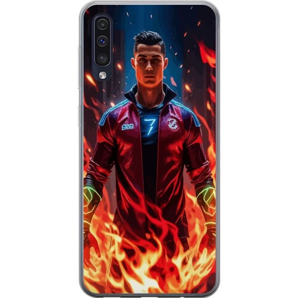 Samsung Galaxy A50 Läpinäkyvä kuori Ronaldo Inferno - jalkapallolegenda liekeissä