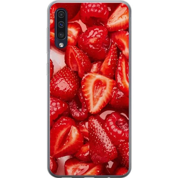 Samsung Galaxy A50 Läpinäkyvä kuori Mansikkakuviointi - makea motiivi kesäfiiliksellä