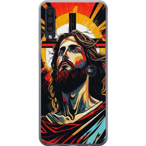 Samsung Galaxy A50 Läpinäkyvä kuori Jeesus ja Kortti - uskonnollinen motiivi syvällä symboliikalla