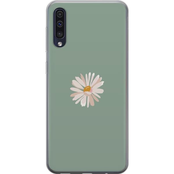 Samsung Galaxy A50 Läpinäkyvä kuori Vihreä Minimalikukka - tyylikäs kukka vihreällä taustalla