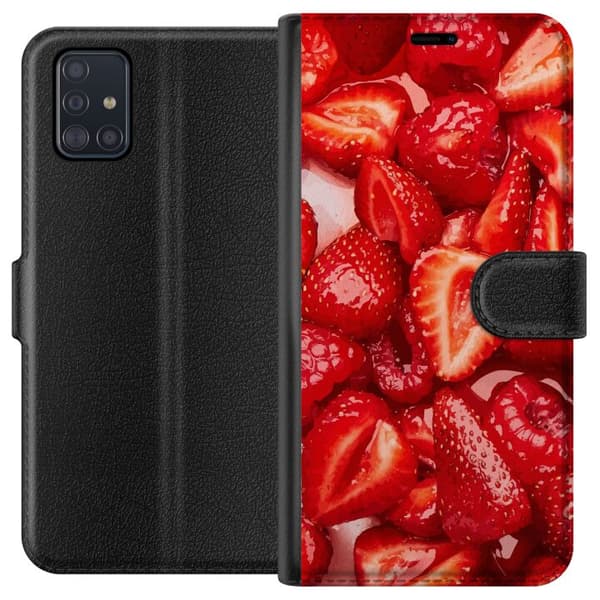Samsung Galaxy A51 Lommeboketui Jordbærmønster - søtt motiv med sommerfølelse