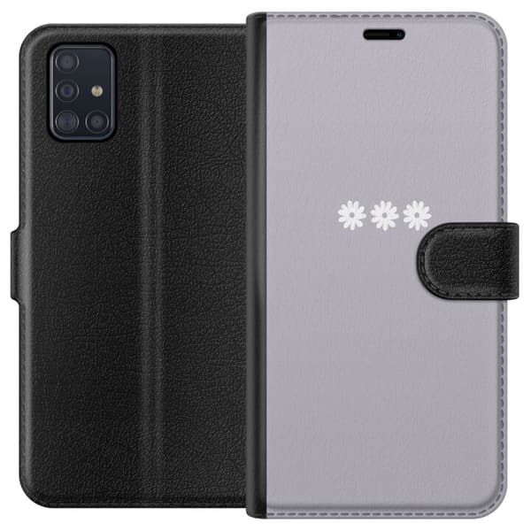 Samsung Galaxy A51 Lommeboketui Lilla Blomminimalisme - stilig blomstermotiv på lilla bakgrunn