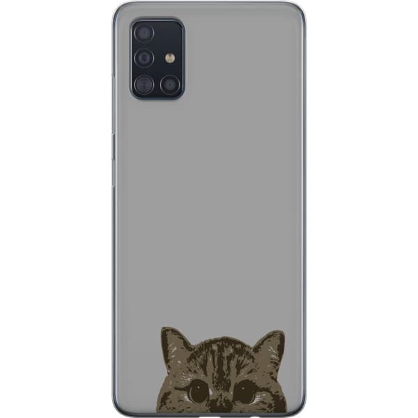 Samsung Galaxy A51 Gennemsigtig cover Grå Katteblik - stilfuld kat design med grå baggrund
