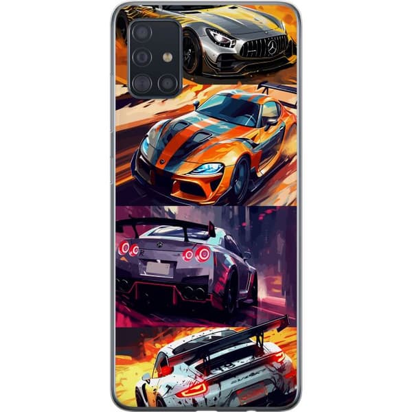 Samsung Galaxy A51 Gennemsigtig cover Rallyfeber - fartfyldt motiv med rallybiler