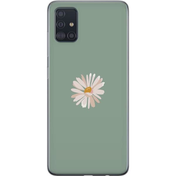 Samsung Galaxy A51 Genomskinligt Skal Grön Minimalblomma – stilren blomma på grön bakgrund