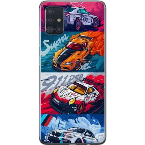 Samsung Galaxy A51 Gennemsigtig cover Hurtige Biler - Tegnet Mønster med Action