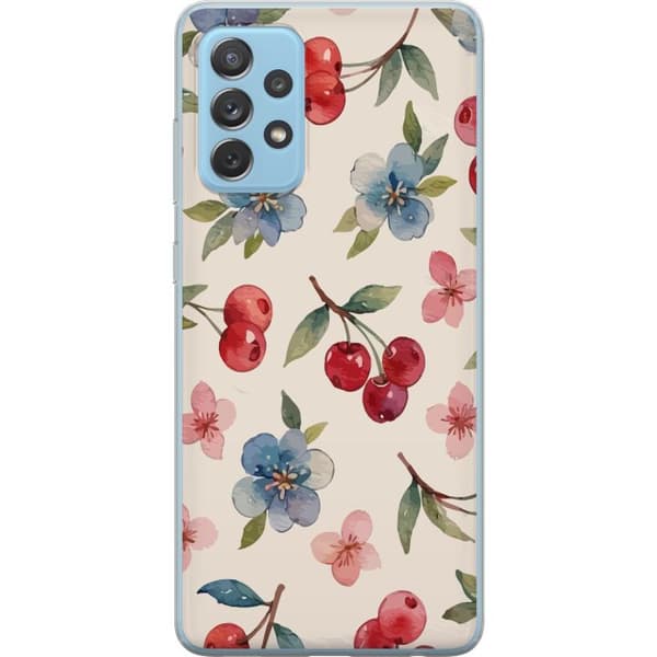 Samsung Galaxy A52 5G Läpinäkyvä kuori Marjat & Kukat - kuvio, jossa on sinisiä kukkia ja metsänmarjoja