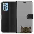 Miniatyrbilde 1 av 3: Samsung Galaxy A52 5G Lommeboketui Grå Kattblikk - stilren katte design med grå bakgrunn