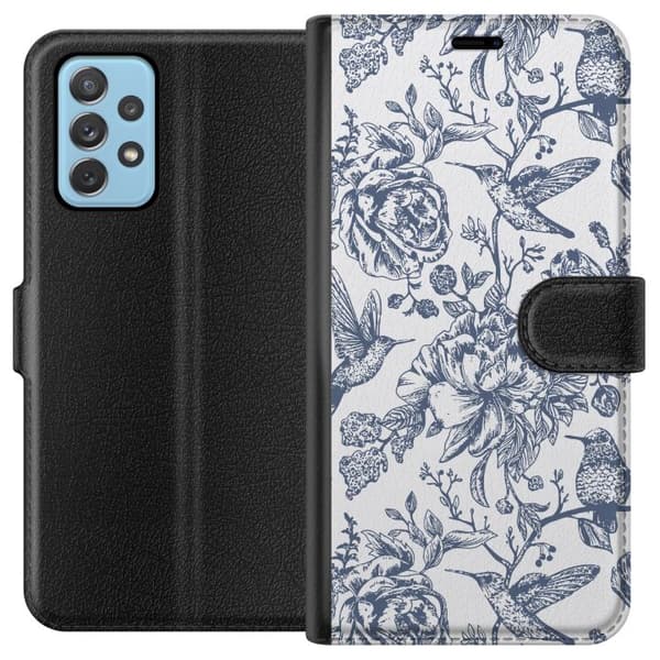 Samsung Galaxy A52 5G Lommeboketui Blomster & Fugler - Romantiskt Vintage-stil Mønster