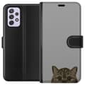 Miniatyrbild 1 av 3: Samsung Galaxy A52s 5G Plånboksfodral Grå Kattblick – stilren kattdesign med grå bakgrund
