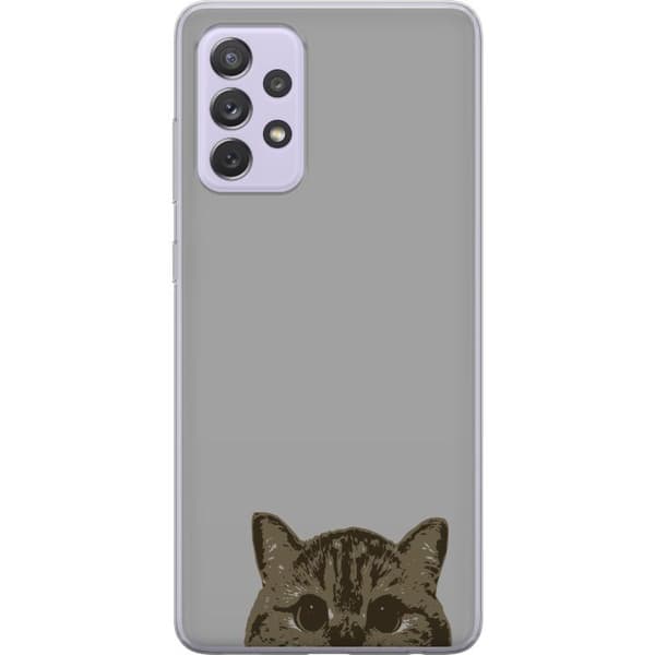 Samsung Galaxy A52s 5G Gennemsigtig cover Grå Katteblik - stilfuld kat design med grå baggrund