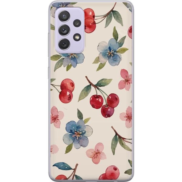 Samsung Galaxy A52s 5G Läpinäkyvä kuori Marjat & Kukat - kuvio, jossa on sinisiä kukkia ja metsänmarjoja