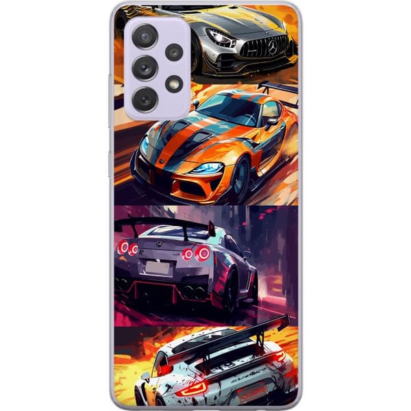 Samsung Galaxy A52s 5G Gennemsigtig cover Rallyfeber - fartfyldt motiv med rallybiler