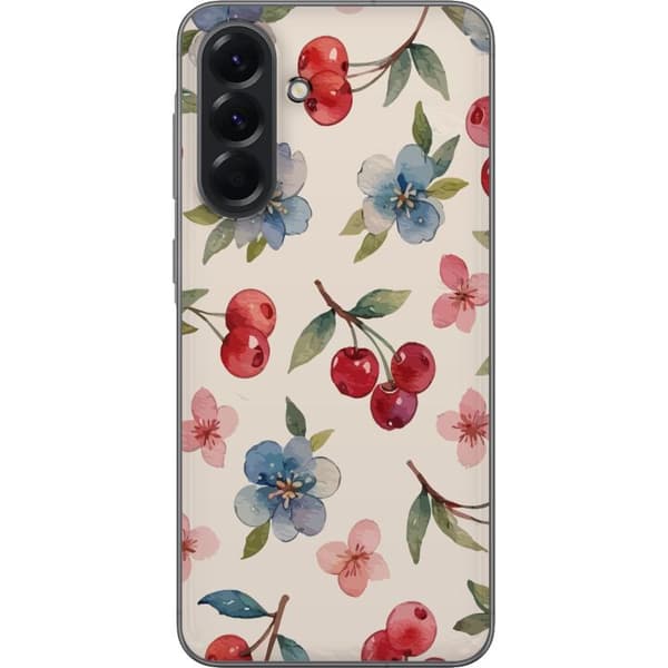 Samsung Galaxy A56 Gjennomsiktig deksel Bær & Blomster - mønster med blå blomster og skogsbær