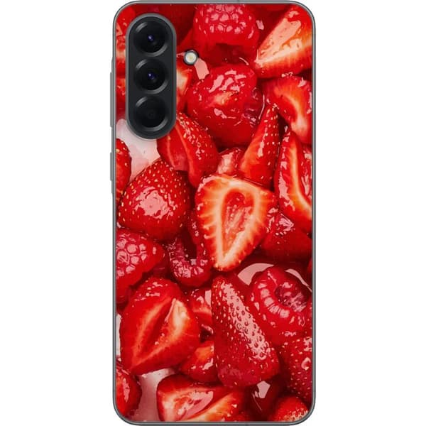 Samsung Galaxy A56 Gjennomsiktig deksel Jordbærmønster - søtt motiv med sommerfølelse