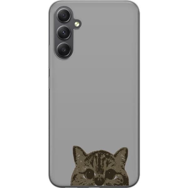 Samsung Galaxy A35 Gennemsigtig cover Grå Katteblik - stilfuld kat design med grå baggrund