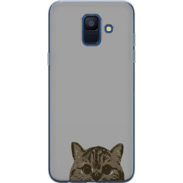 Samsung Galaxy A6 (2018) Läpinäkyvä kuori Harmaa kissan katse - tyylikäs kissa suunnittelu harmaalla taustalla
