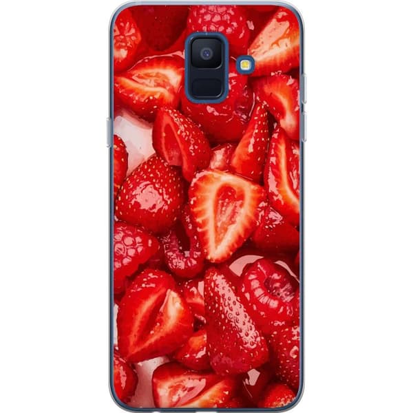 Samsung Galaxy A6 (2018) Genomskinligt Skal Jordgubbsmönster – sött motiv med sommarkänsla