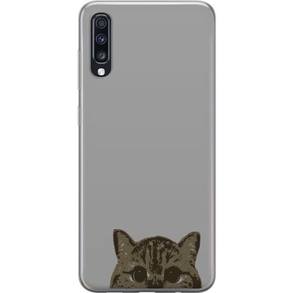 Samsung Galaxy A70 Genomskinligt Skal Grå Kattblick – stilren kattdesign med grå bakgrund