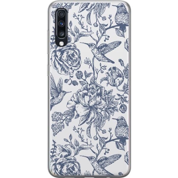 Samsung Galaxy A70 Gennemsigtig cover Blomster & Fugle - Romantisk Vintage-stil Mønster