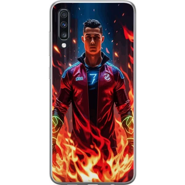 Samsung Galaxy A70 Läpinäkyvä kuori Ronaldo Inferno - jalkapallolegenda liekeissä