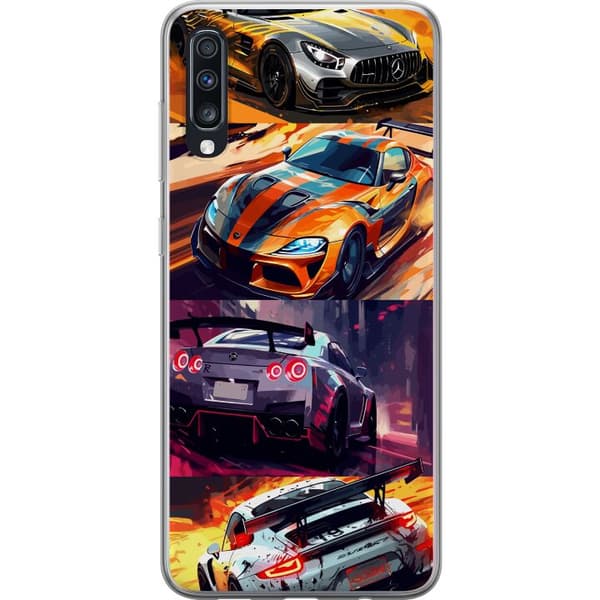 Samsung Galaxy A70 Gjennomsiktig deksel Rallyfeber - intensivt motiv med rallybiler