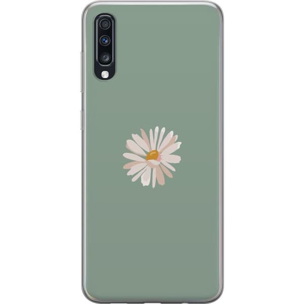 Samsung Galaxy A70 Gjennomsiktig deksel Grønn Minimalblomst - stilren blomst på grønn bakgrunn