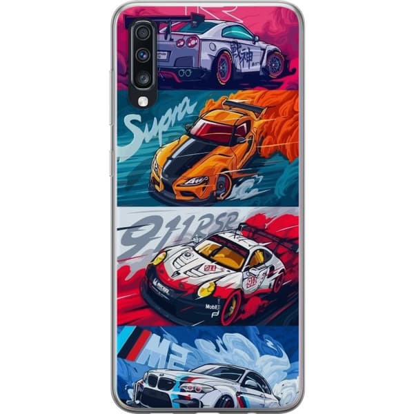 Samsung Galaxy A70 Läpinäkyvä kuori Nopeat Autot - Piirretty Kuvio Toiminnalla